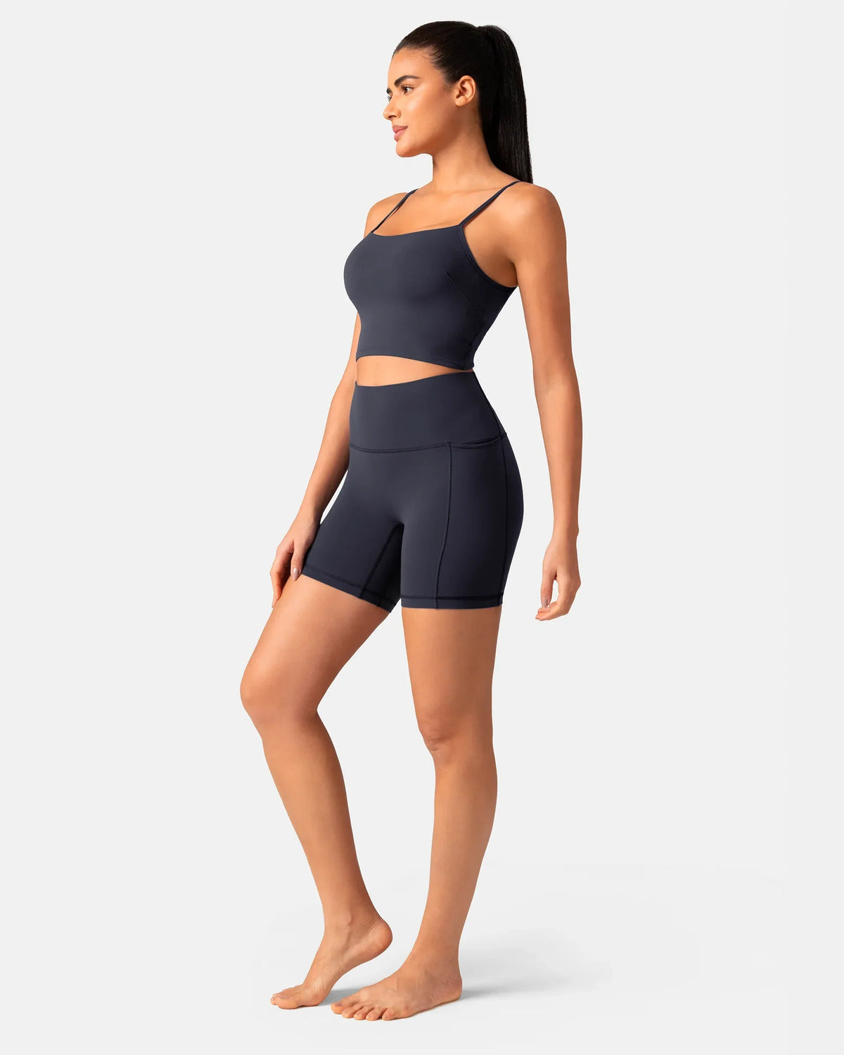 Dreamlux® High Waisted No Front Seam 6" Biker Short w/ Pockets — Blue Ink