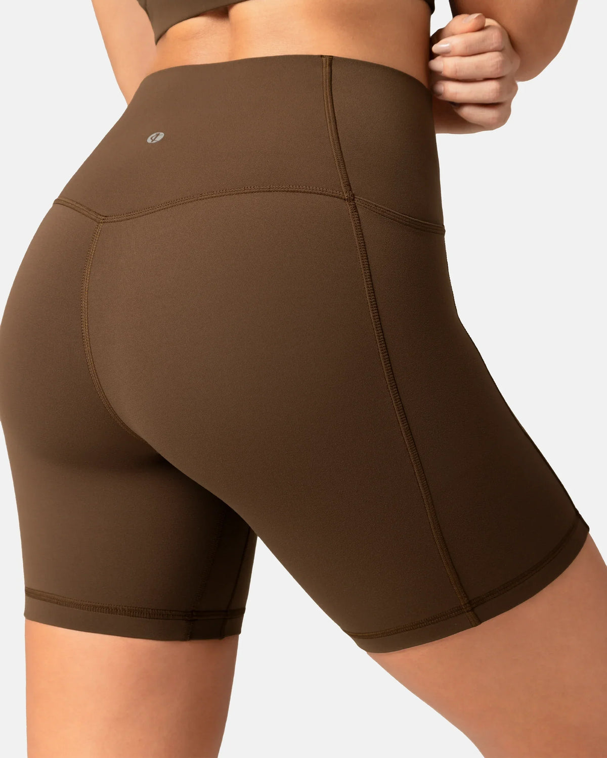 Dreamlux® High Waisted No Front Seam 6" Biker Short w/ Pockets — Cocoa