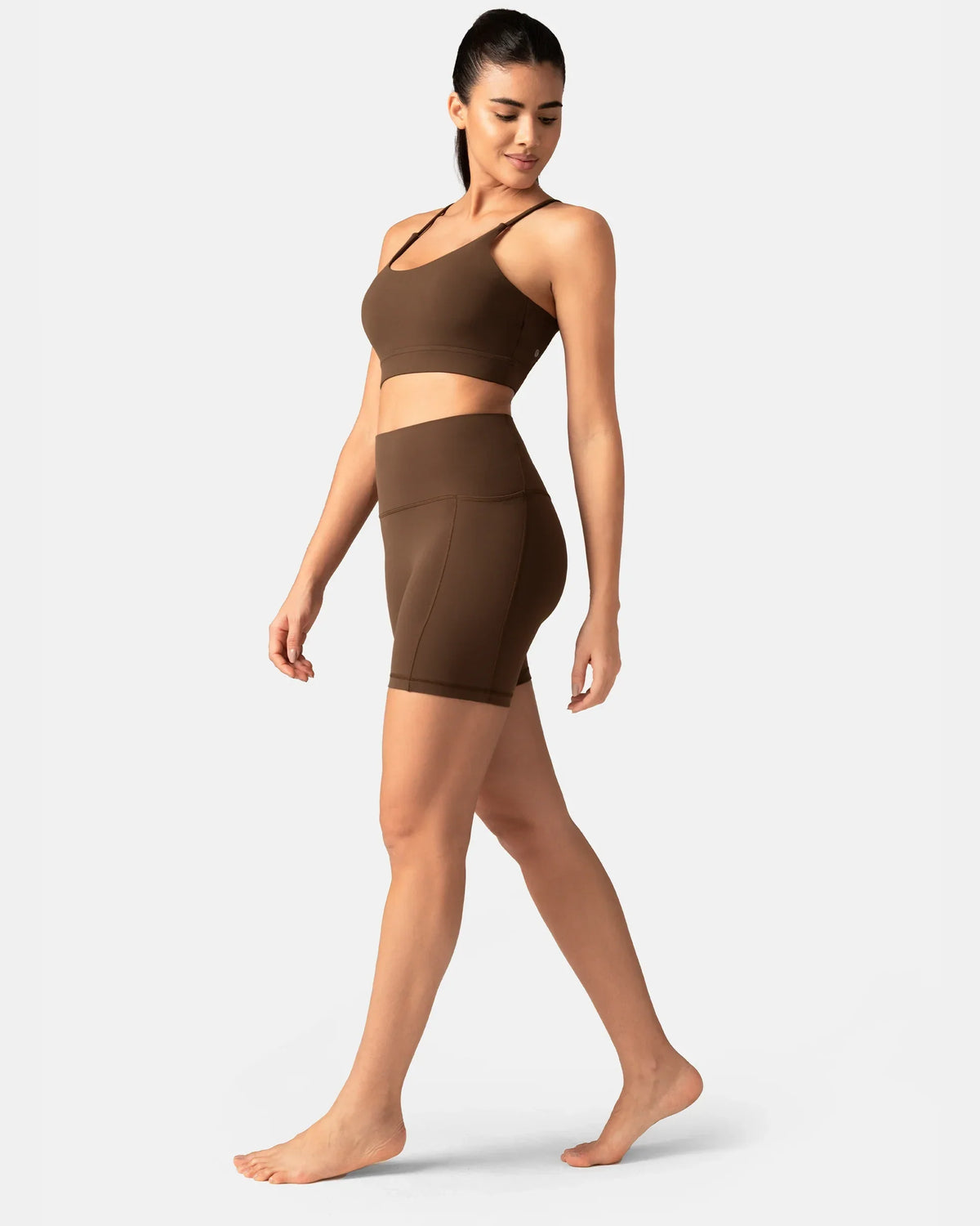 Dreamlux® High Waisted No Front Seam 6" Biker Short w/ Pockets — Cocoa