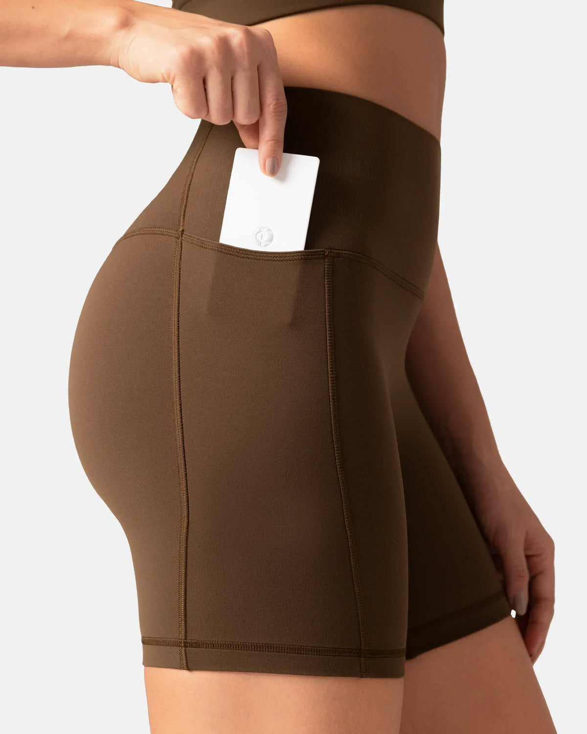 Dreamlux® High Waisted No Front Seam 6" Biker Short w/ Pockets — Cocoa