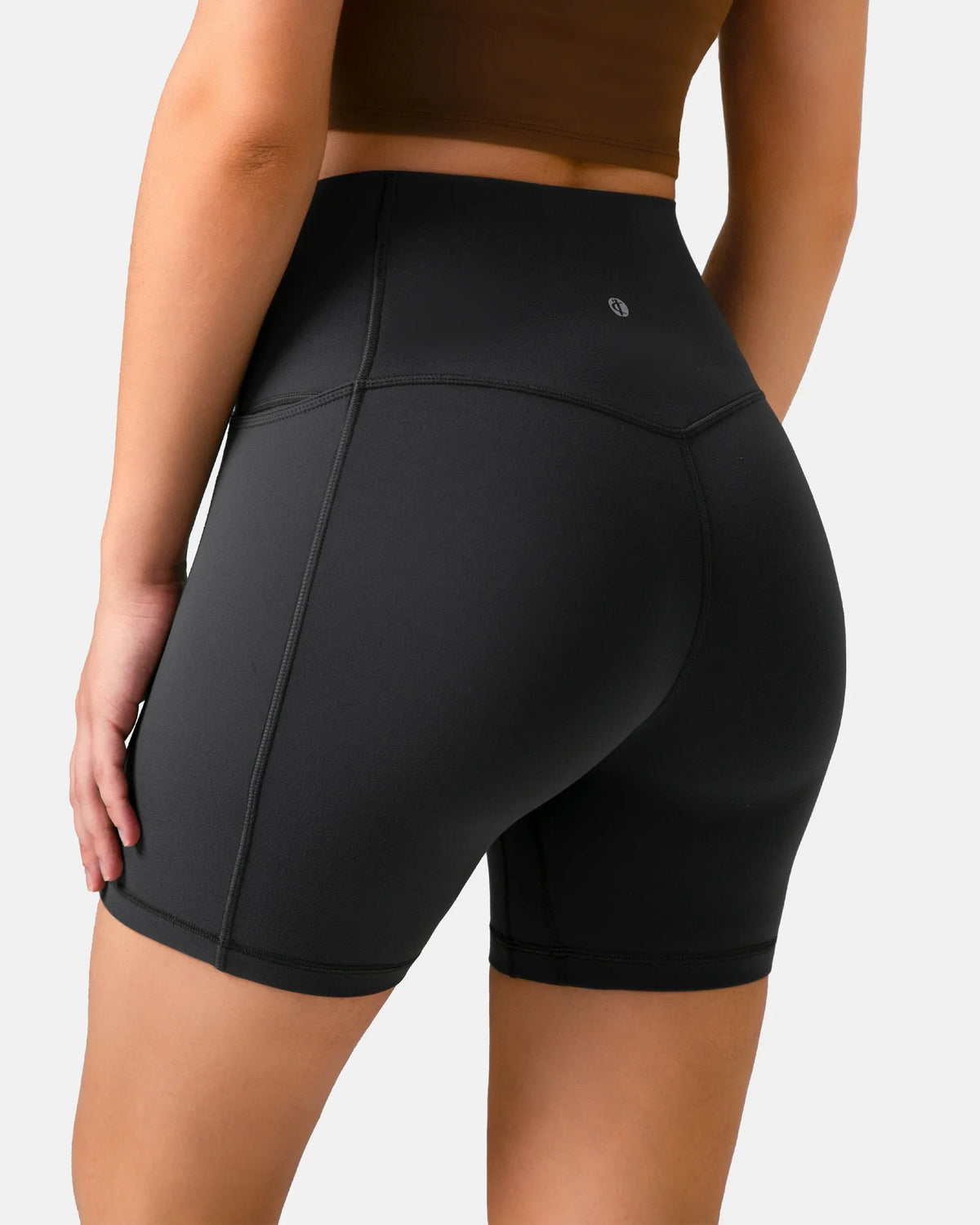 Dreamlux® High Waisted No Front Seam 6" Biker Short w/ Pockets — Dark Carbon