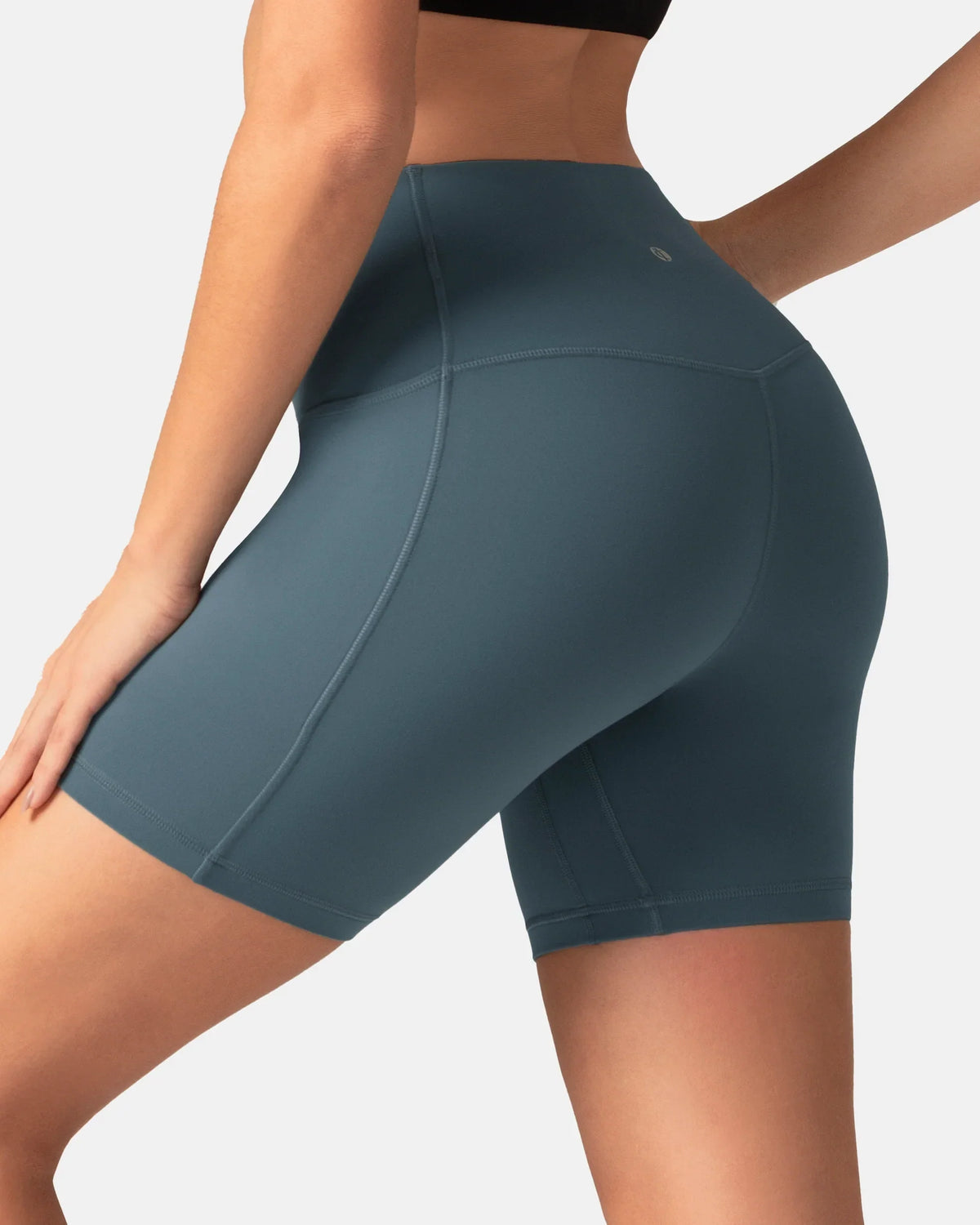 Dreamlux® High Waisted No Front Seam 6" Biker Short w/ Pockets — Dark Jasper