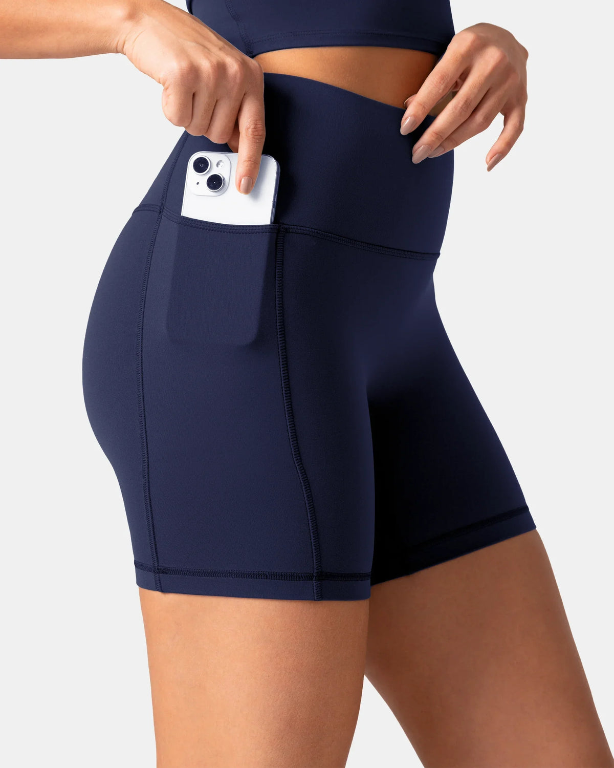 Dreamlux® High Waisted No Front Seam 6" Biker Short w/ Pockets — Eclipse