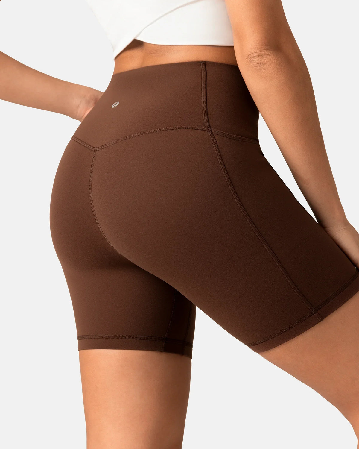 Dreamlux® High Waisted No Front Seam 6" Biker Short w/ Pockets — Roasted Chestnut