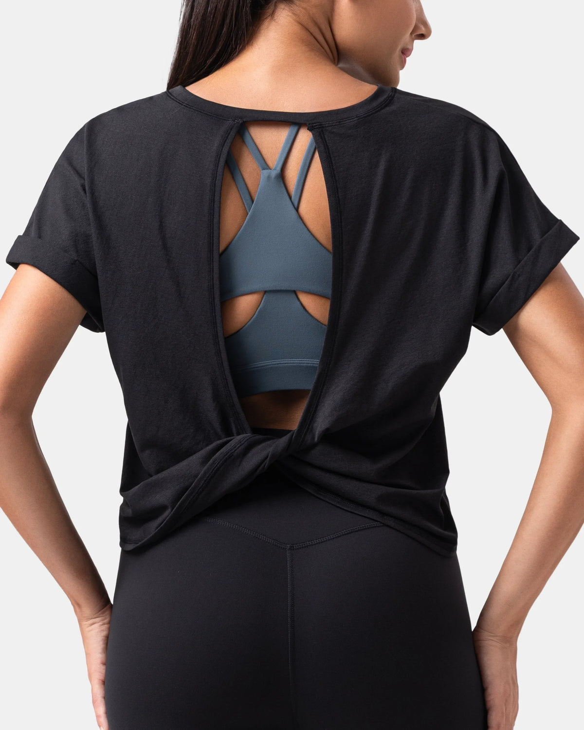 Sorona Batwing Sleeve Twist-Back Relaxed Fit Top — Black