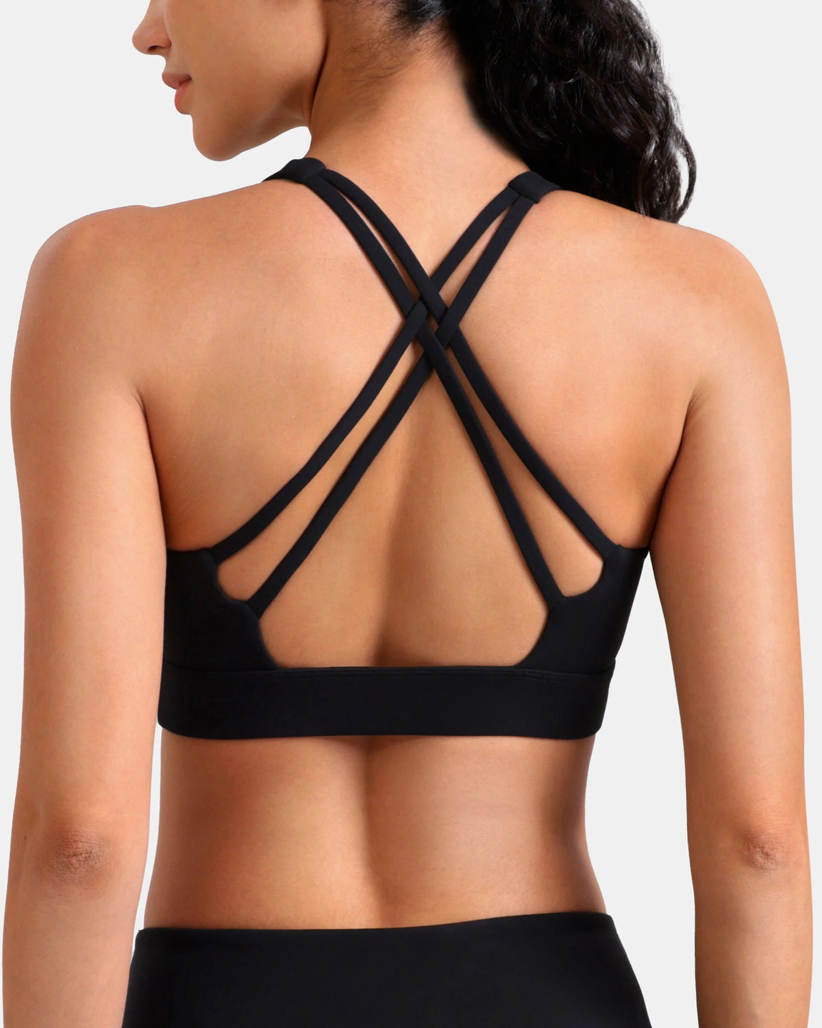 Dreamlux® Square Neck Cross-Back Sports Bra — Black