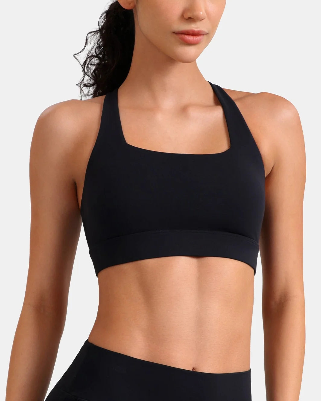 Dreamlux® Square Neck Cross-Back Sports Bra — Black