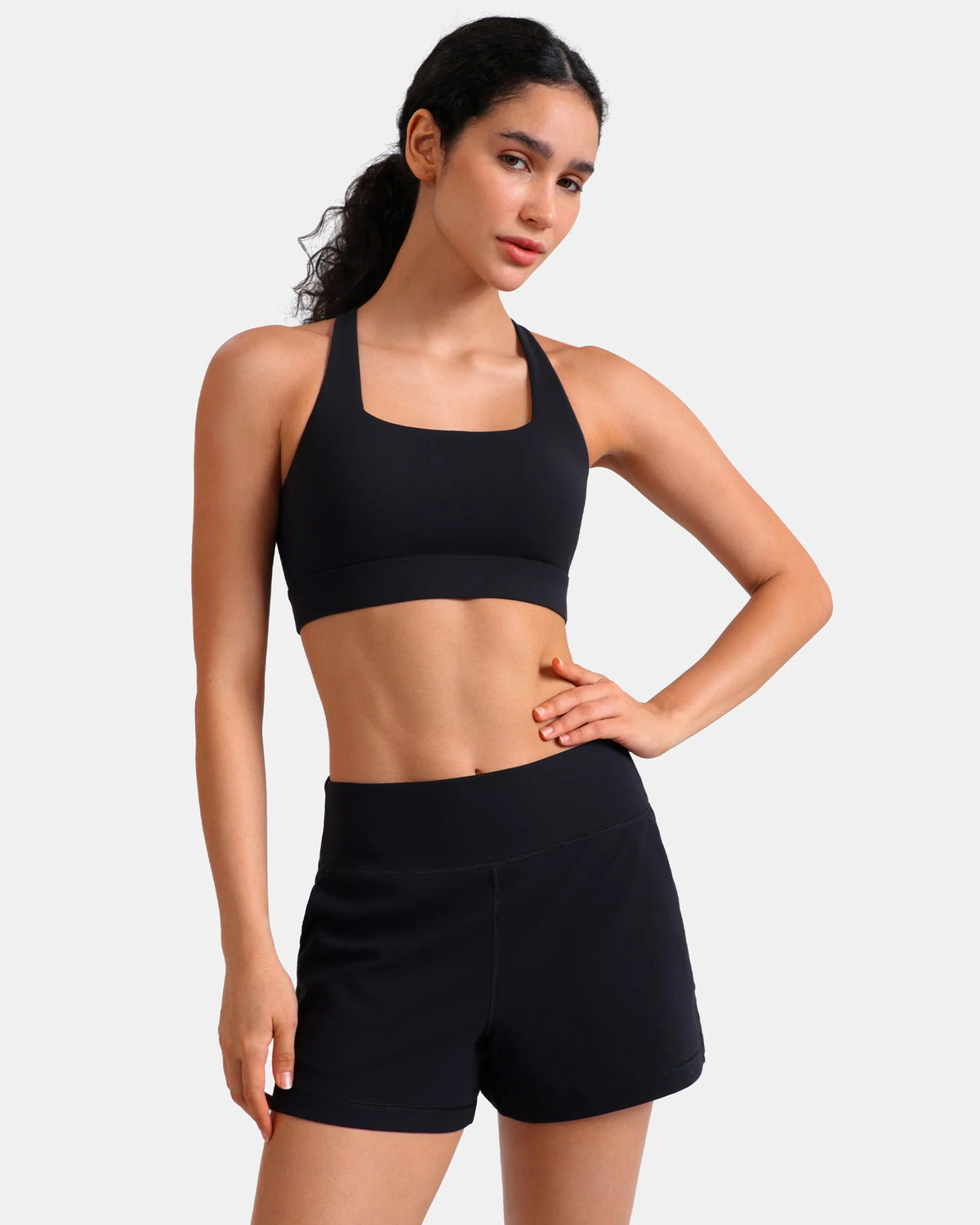 Dreamlux® Square Neck Cross-Back Sports Bra — Black