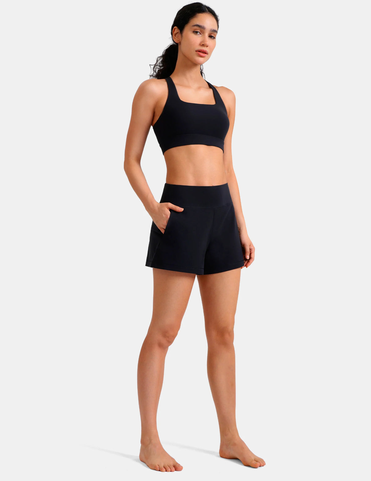Dreamlux® Square Neck Cross-Back Sports Bra — Black