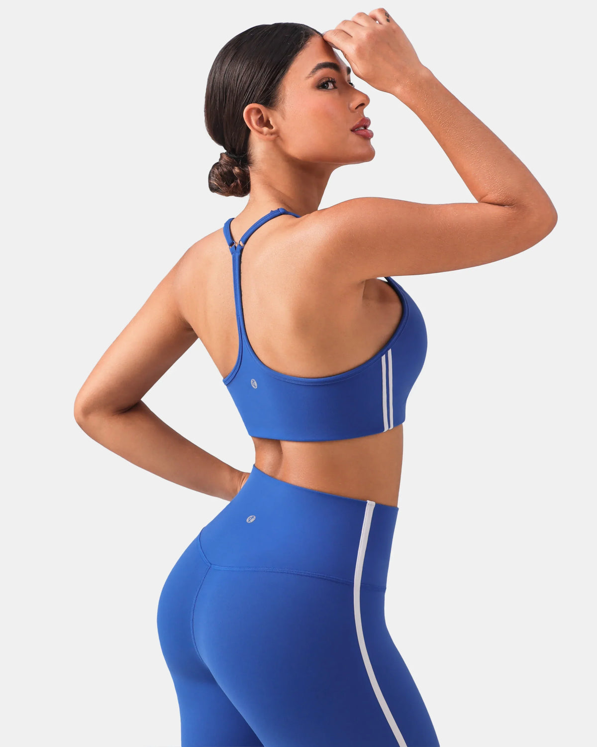 Dreamlux® Y-Back Adjustable Sports Bra w/ Side Stripes — Baleine Blue