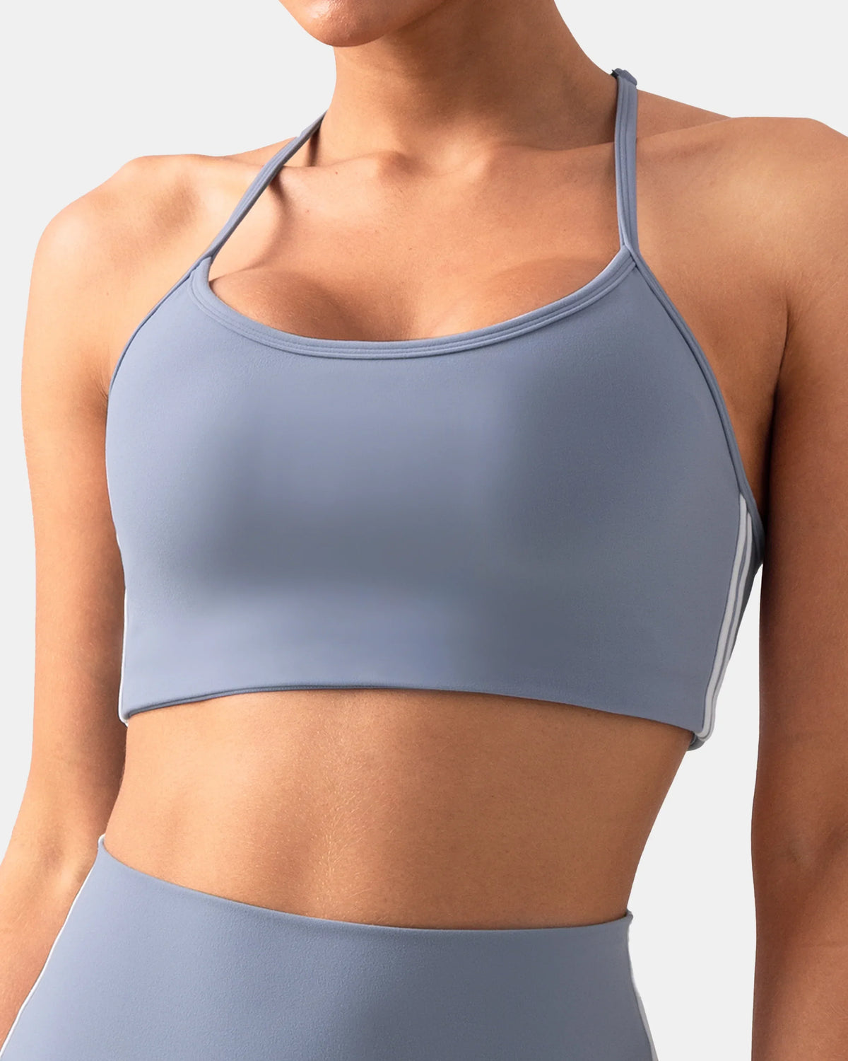 Dreamlux® Y-Back Adjustable Sports Bra w/ Side Stripes — Chambray