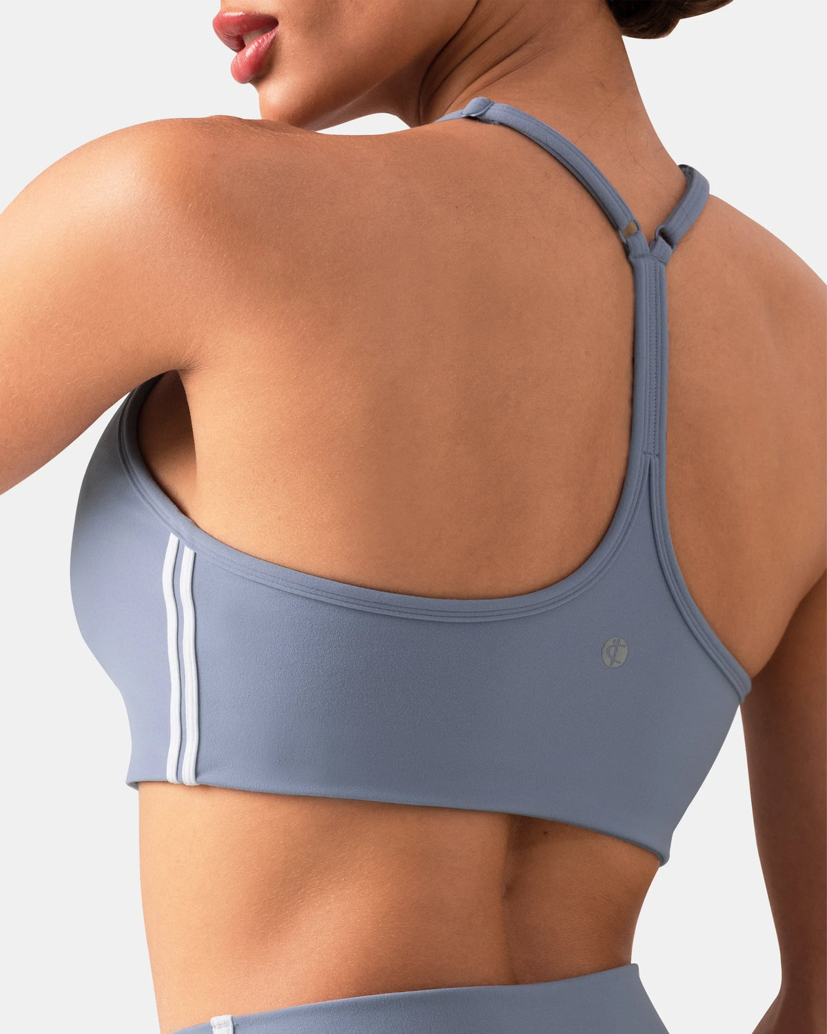 Dreamlux® Y-Back Adjustable Sports Bra w/ Side Stripes — Chambray
