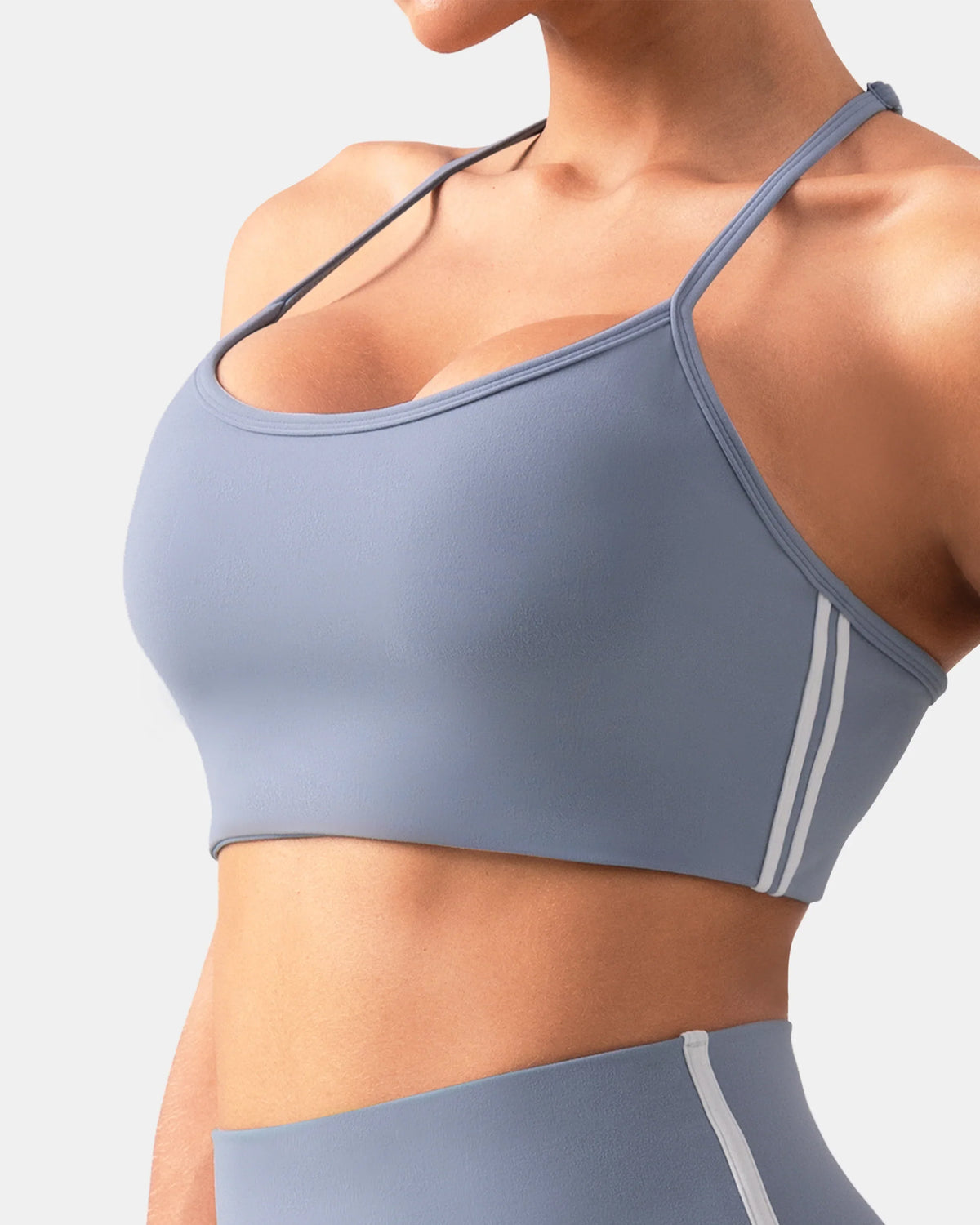 Dreamlux® Y-Back Adjustable Sports Bra w/ Side Stripes — Chambray