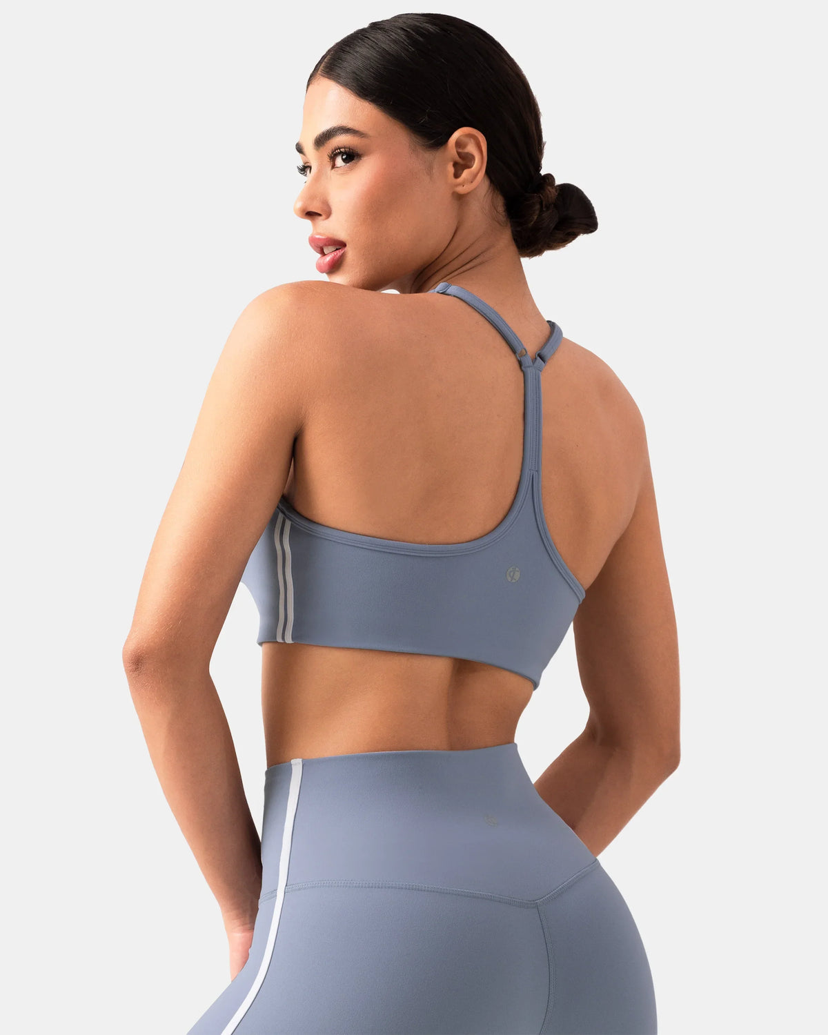 Dreamlux® Y-Back Adjustable Sports Bra w/ Side Stripes — Chambray