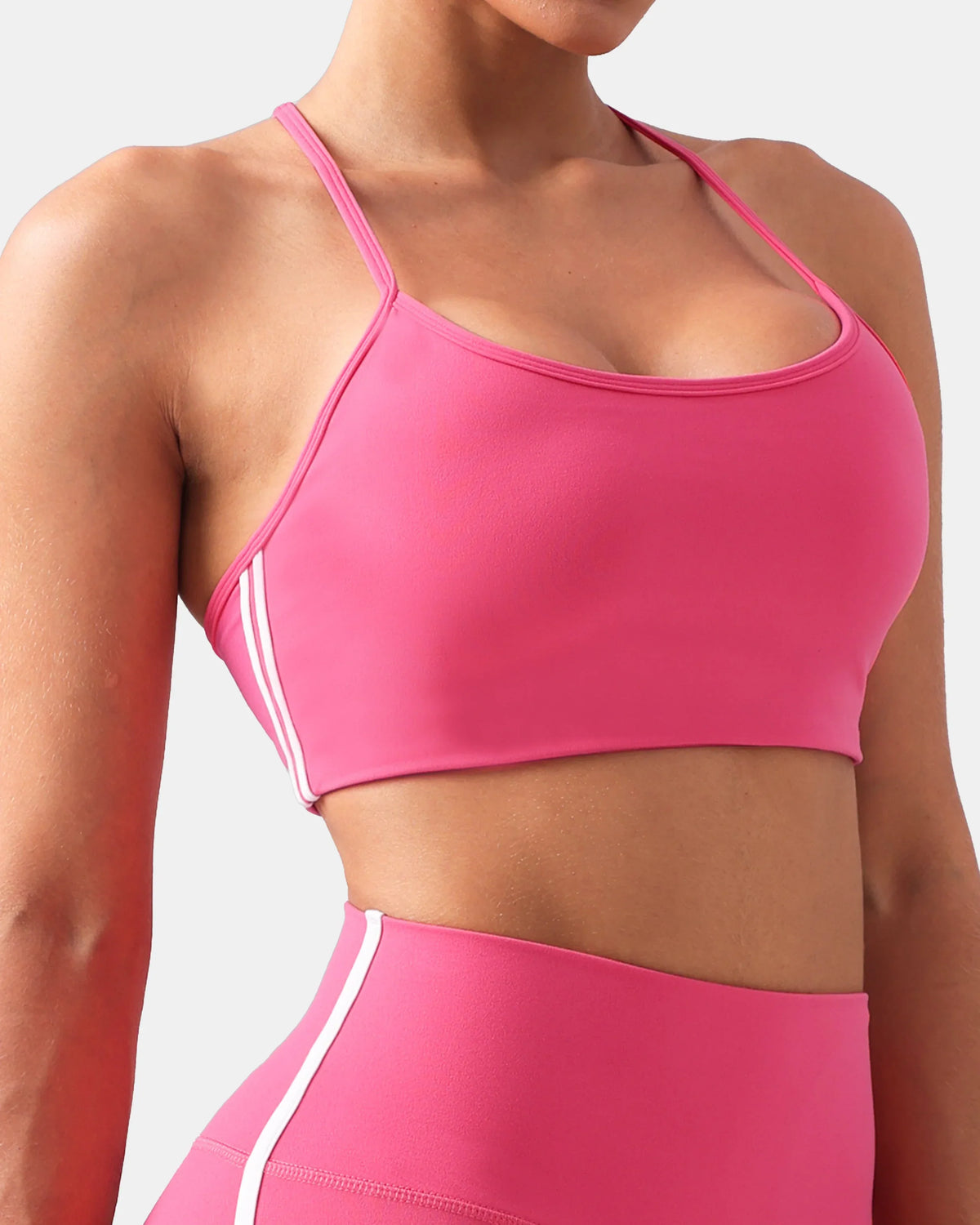 Dreamlux® Y-Back Adjustable Sports Bra w/ Side Stripes — Hot Pink