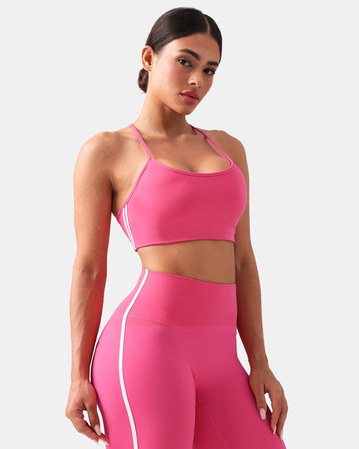 Dreamlux® Y-Back Adjustable Sports Bra w/ Side Stripes — Hot Pink