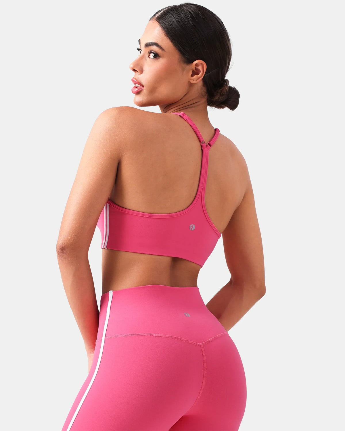 Dreamlux® Y-Back Adjustable Sports Bra w/ Side Stripes — Hot Pink