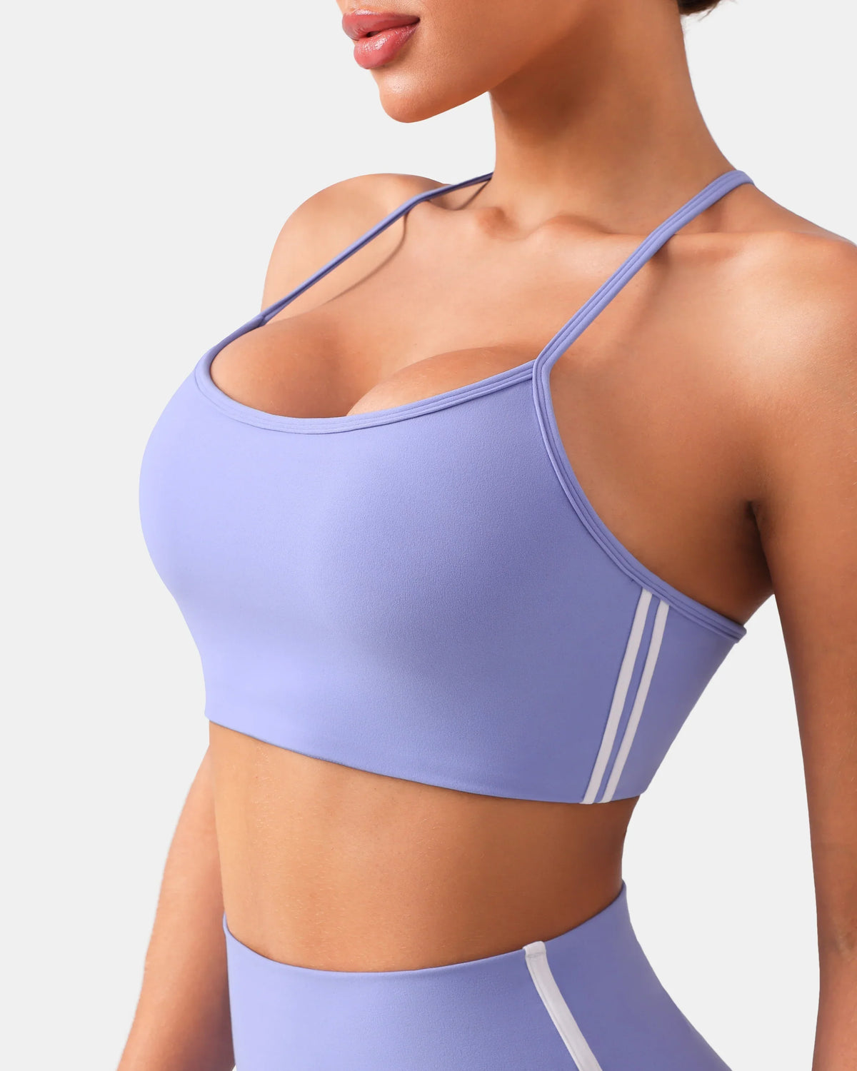 Dreamlux® Y-Back Adjustable Sports Bra w/ Side Stripes — Jacaranda Purple