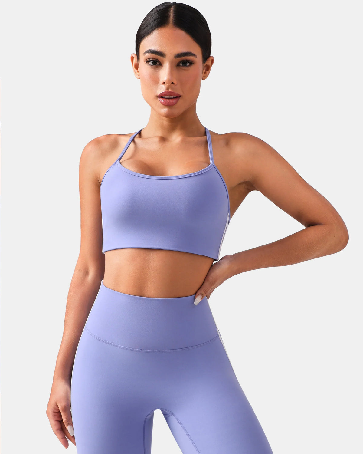 Dreamlux® Y-Back Adjustable Sports Bra w/ Side Stripes — Jacaranda Purple