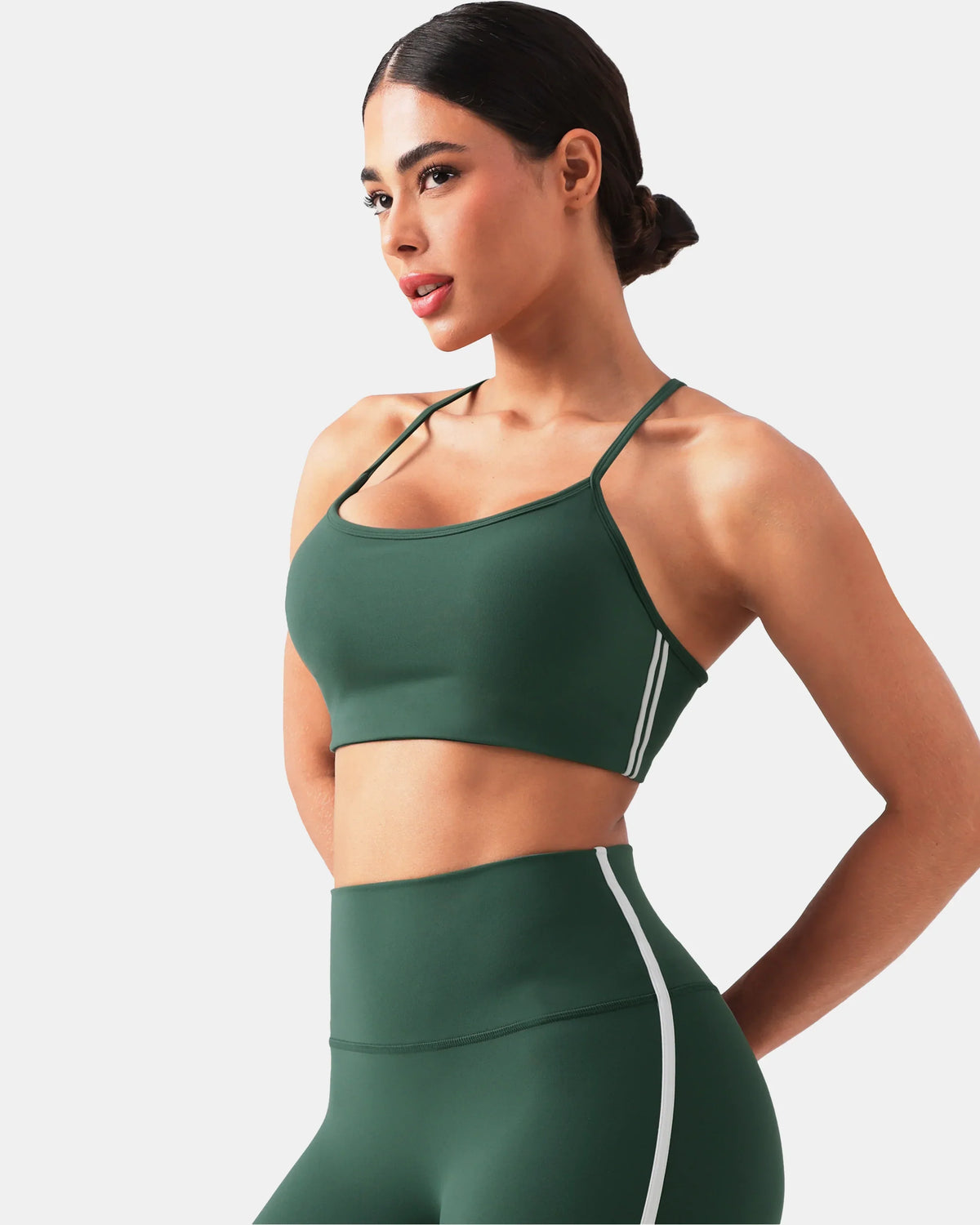 Dreamlux® Y-Back Adjustable Sports Bra w/ Side Stripes — Pine Grove