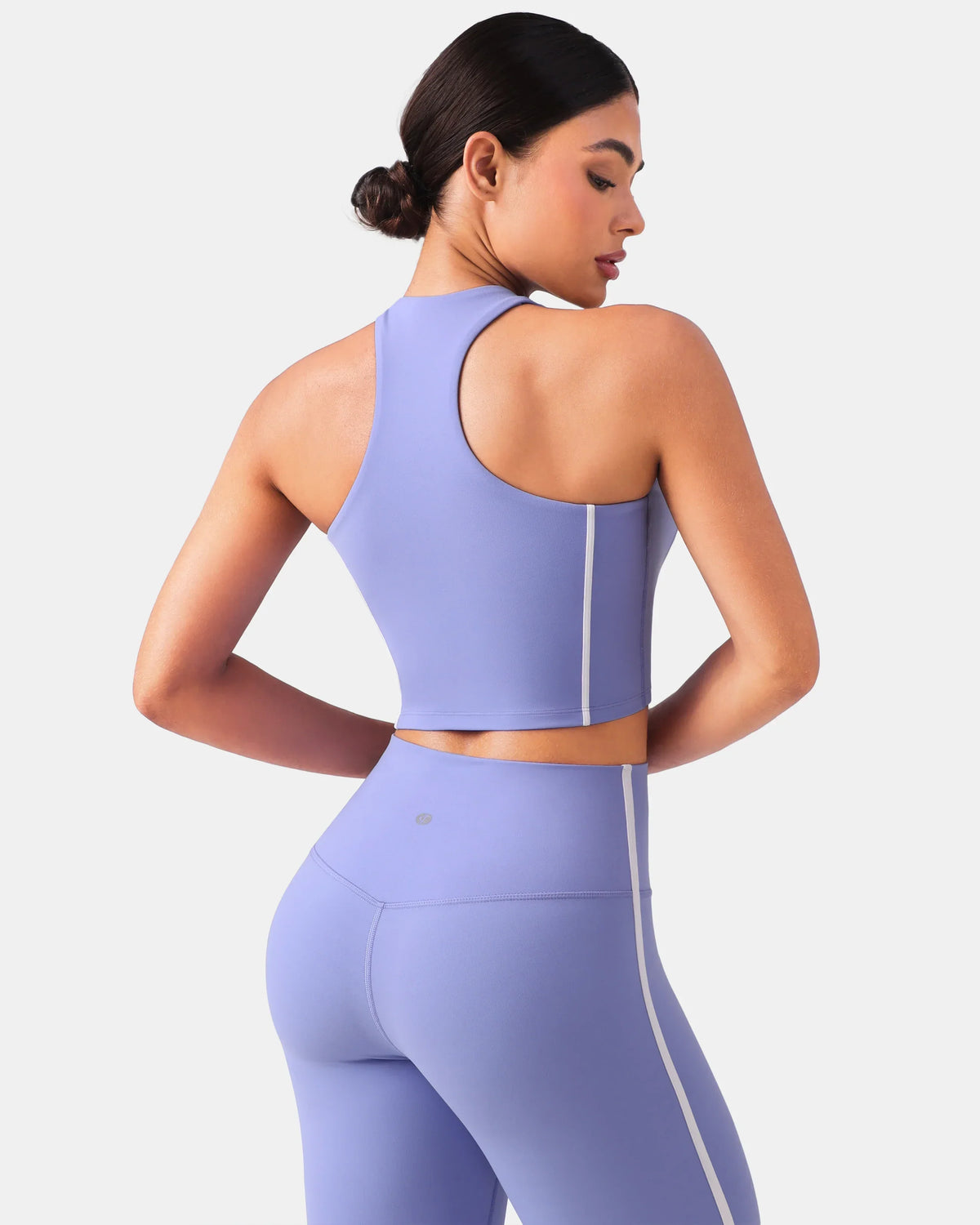 Dreamlux® Cropped Racerback Tank Top w/ Contrast Stripes — Jacaranda Purple