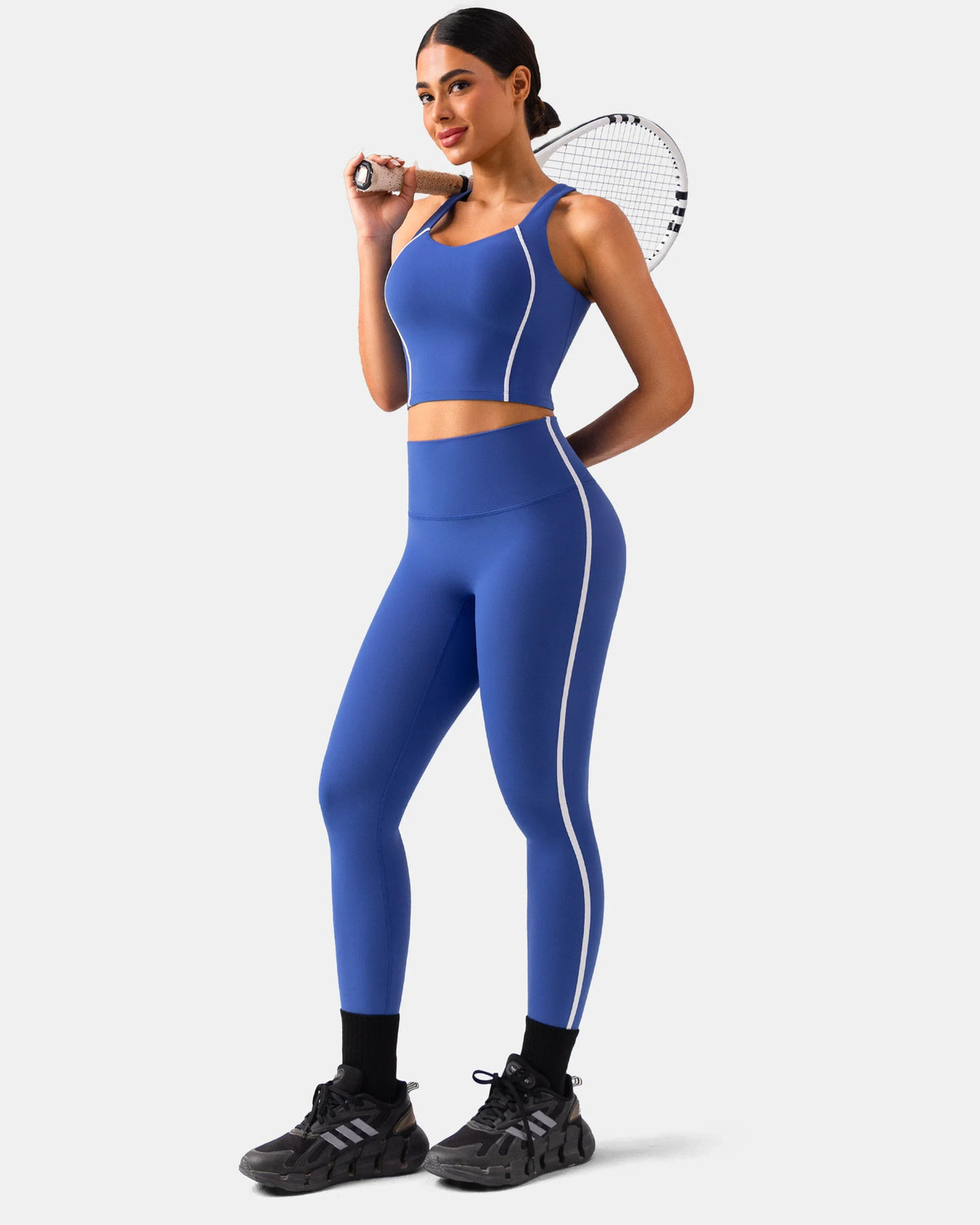 Dreamlux® High Waisted No Front Seam 25" Legging w/ Contrast Trim — Baleine Blue