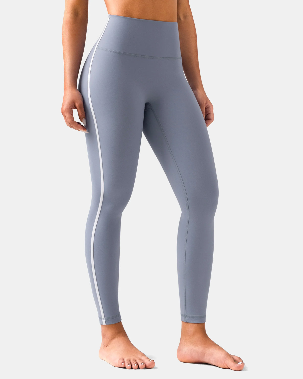 Dreamlux® High Waisted No Front Seam 25" Legging w/ Contrast Trim — Chambray
