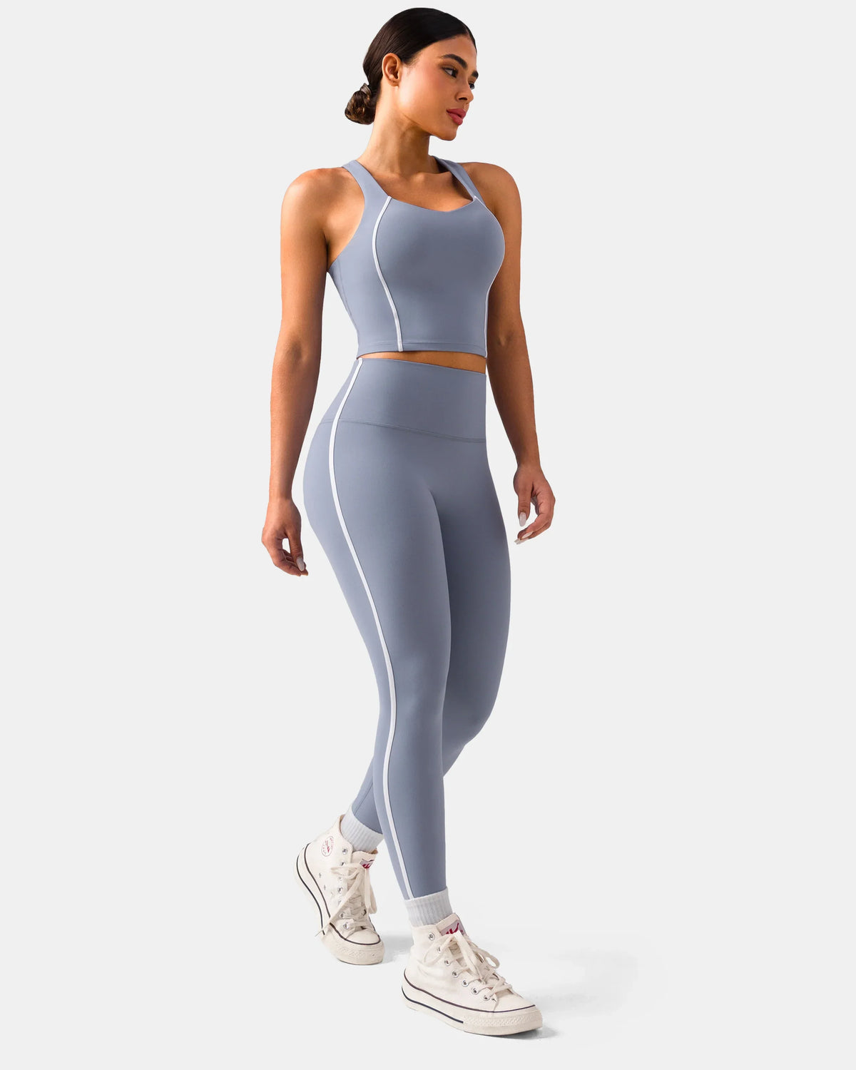 Dreamlux® High Waisted No Front Seam 25" Legging w/ Contrast Trim — Chambray