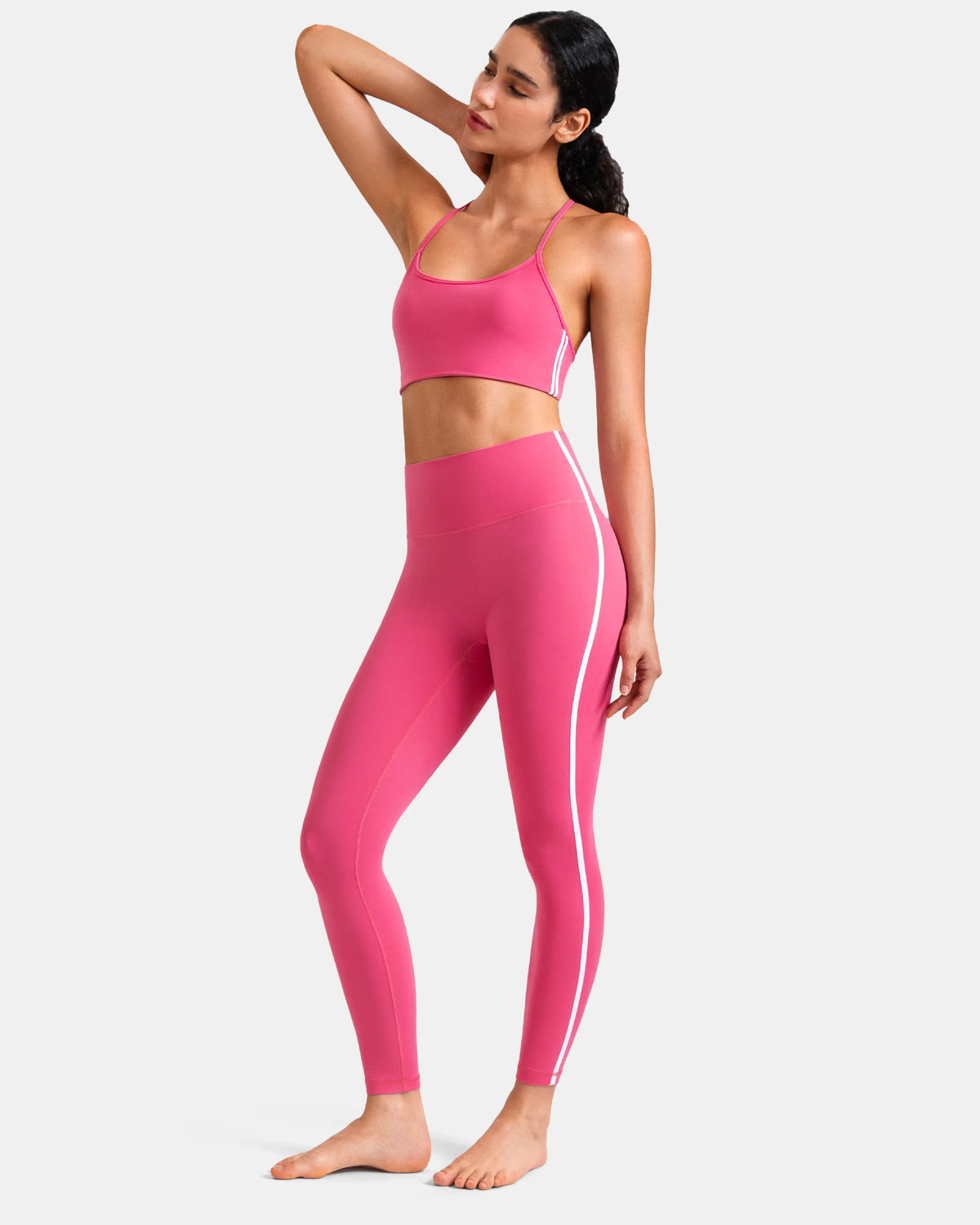 Dreamlux® High Waisted No Front Seam 25" Legging w/ Contrast Trim — Hot Pink