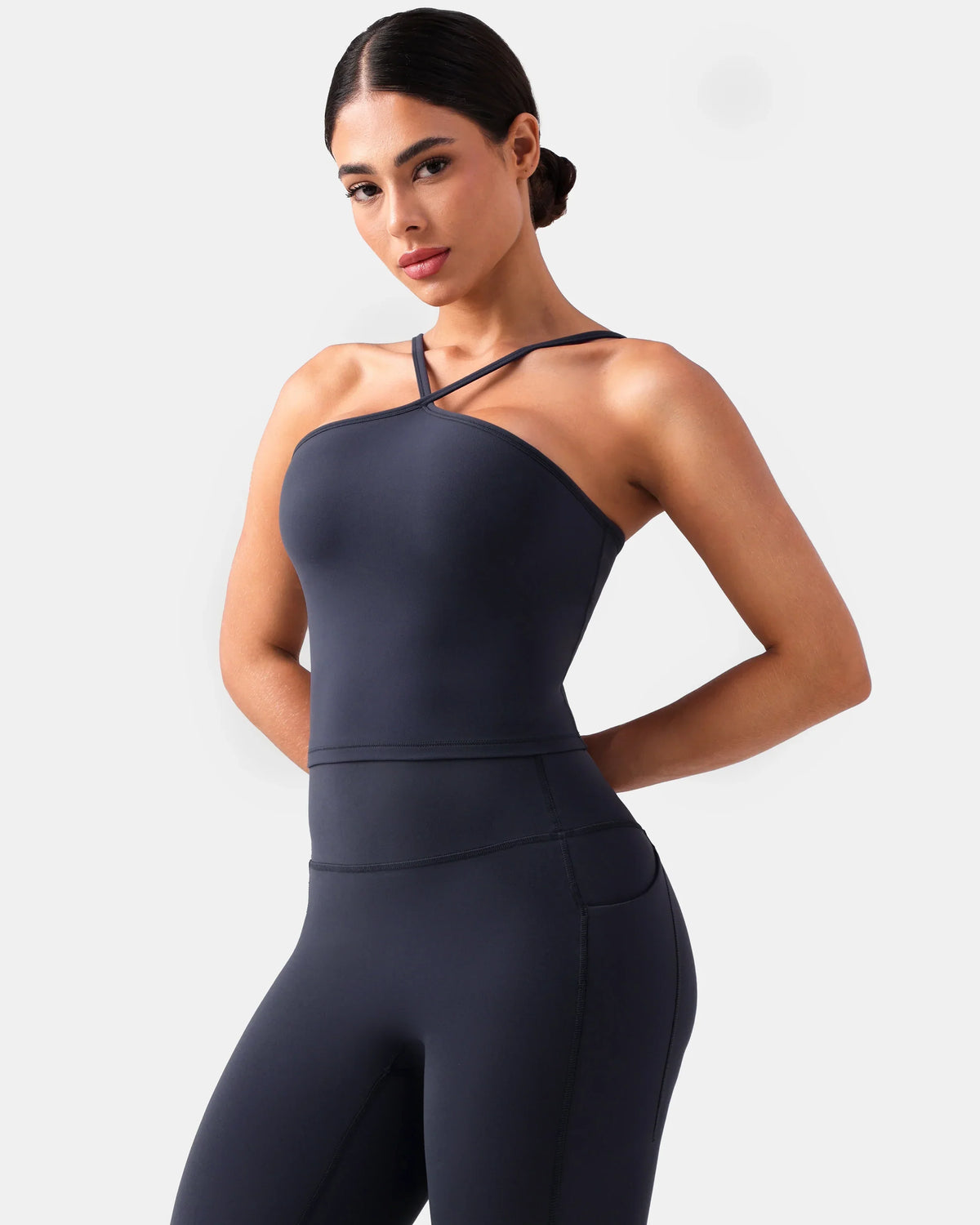 Dreamlux® Cross-Front Halter Top w/ Convertible Straps — Blue Ink