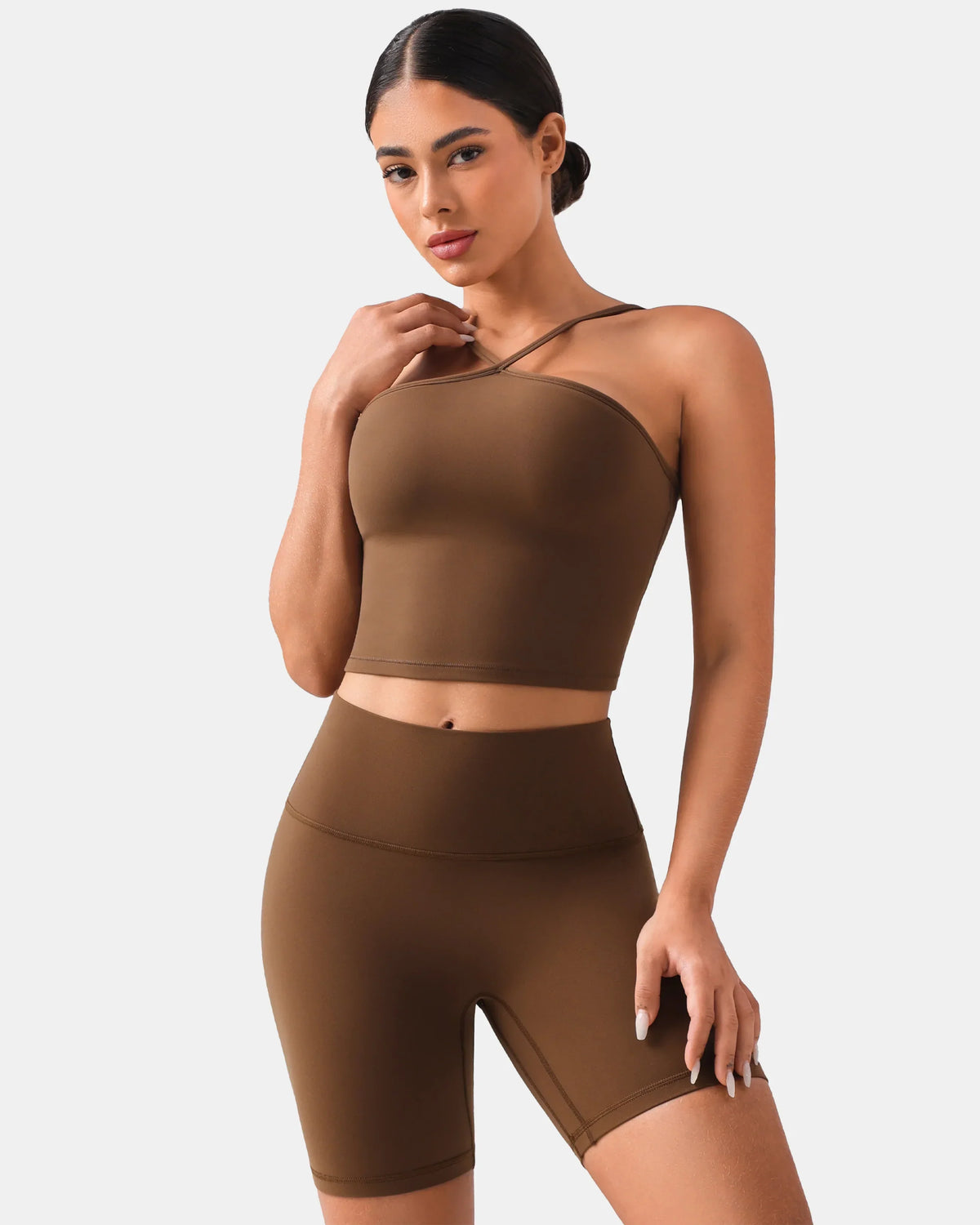 Dreamlux® Cross-Front Halter Top w/ Convertible Straps — Cocoa