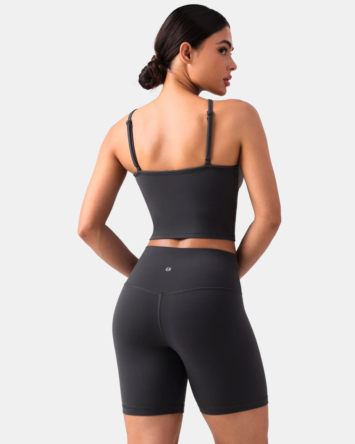 Dreamlux® Cross-Front Halter Top w/ Convertible Straps — Dark Carbon