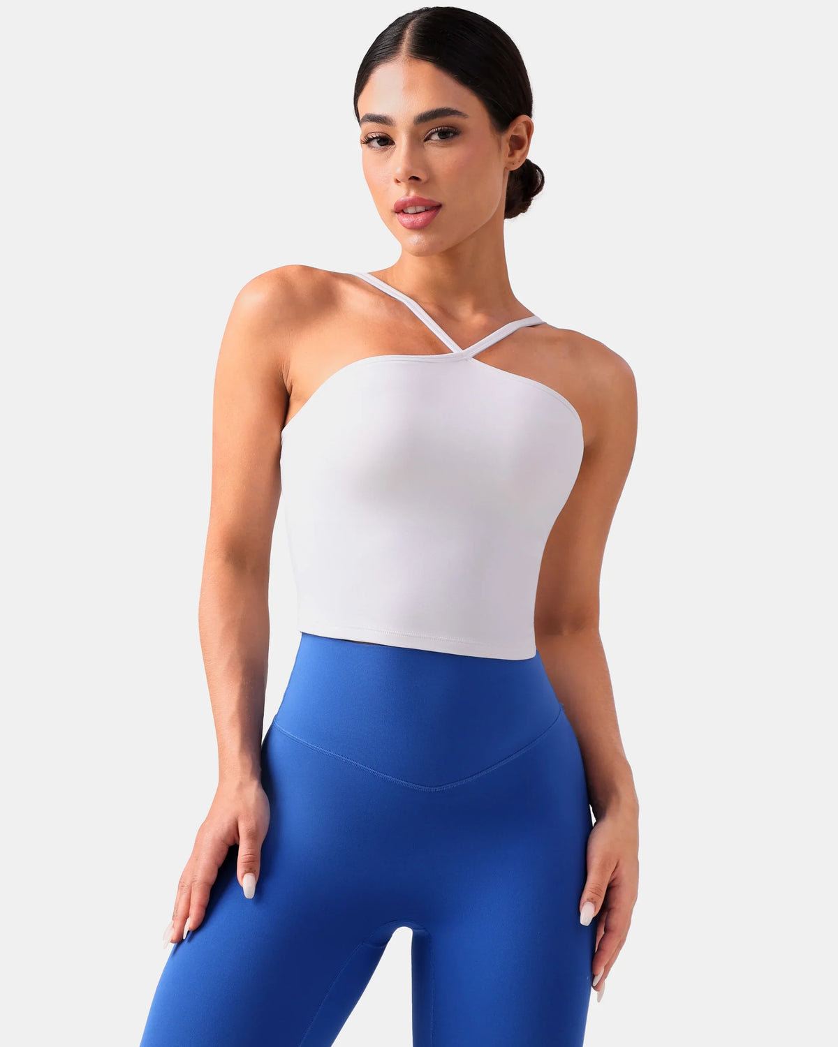 Dreamlux® Cross-Front Halter Top w/ Convertible Straps — White