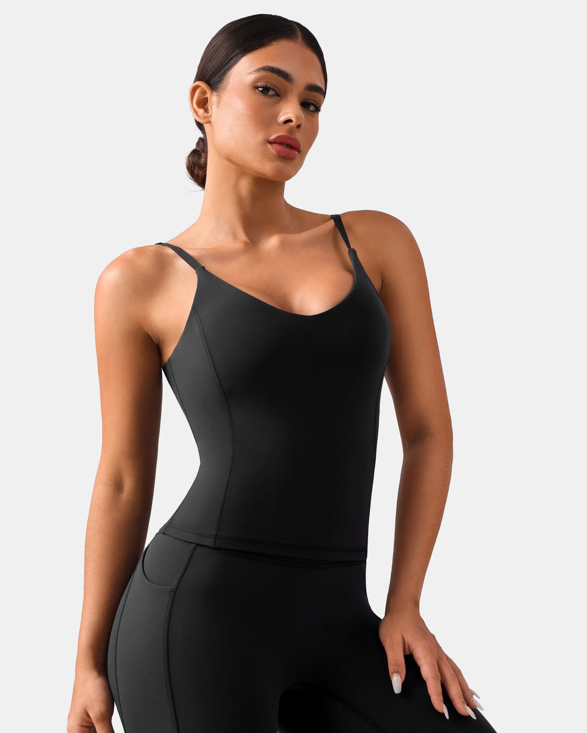 Dreamlux® V-Neck U-Back Cami w/ Adjustable Straps — Black