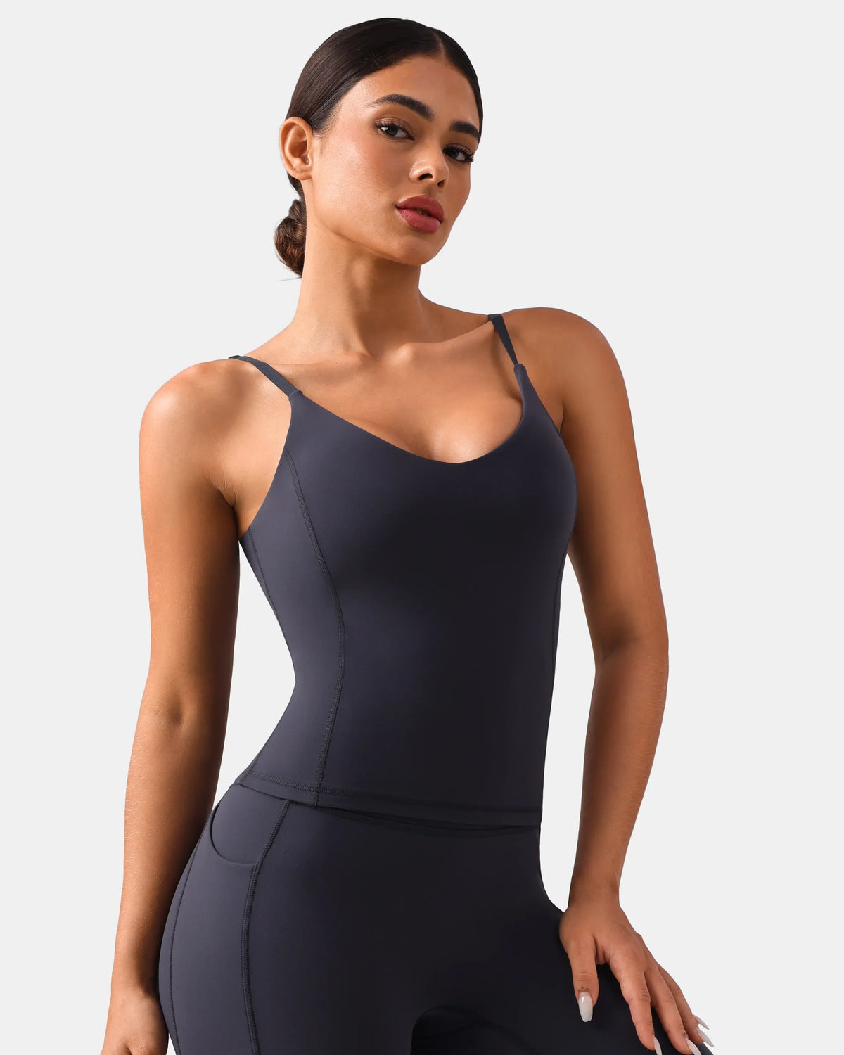 Dreamlux® V-Neck U-Back Cami w/ Adjustable Straps — Blue Ink