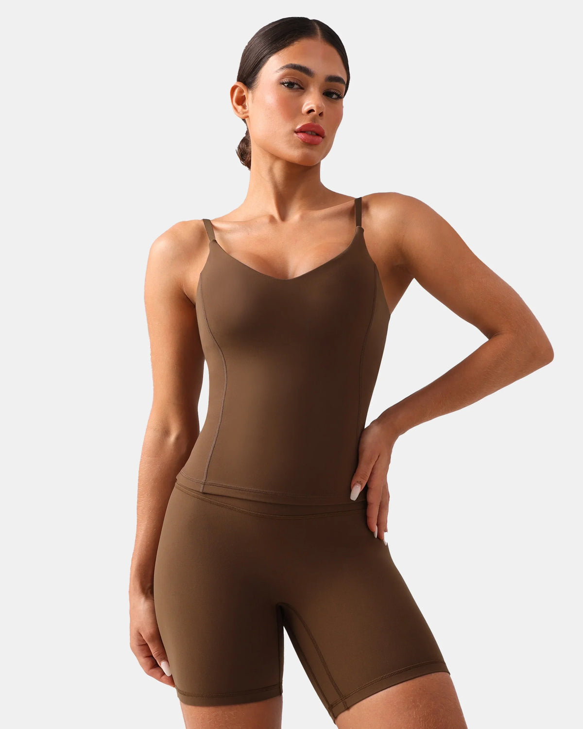 Dreamlux® V-Neck U-Back Cami w/ Adjustable Straps — Cocoa