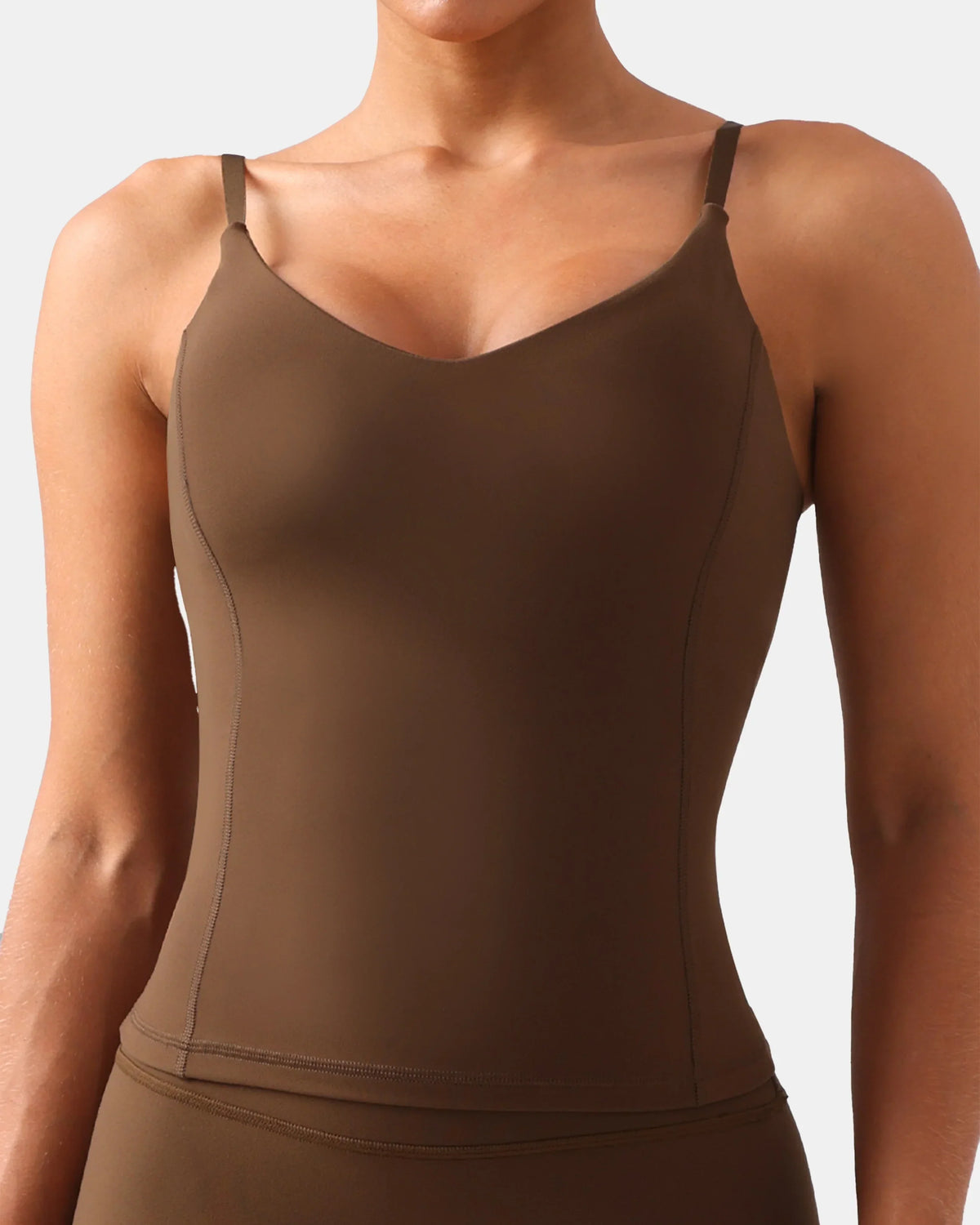 Dreamlux® V-Neck U-Back Cami w/ Adjustable Straps — Cocoa