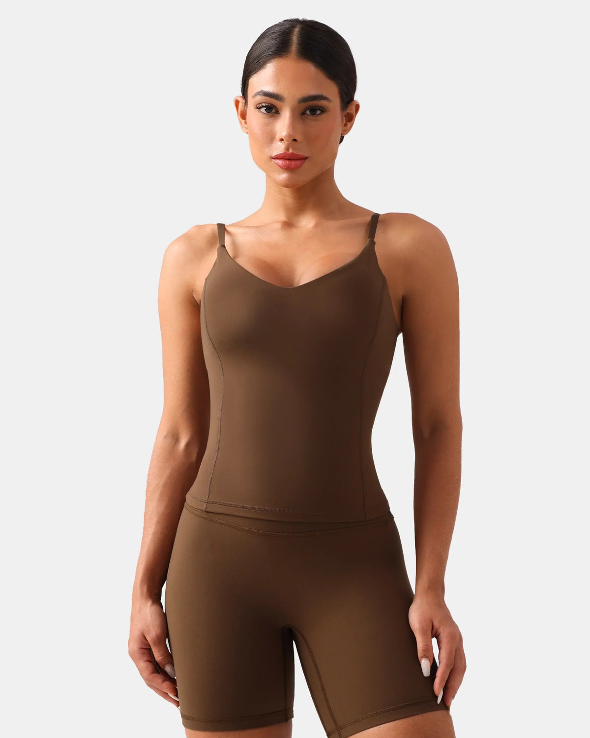 Dreamlux® V-Neck U-Back Cami w/ Adjustable Straps — Cocoa