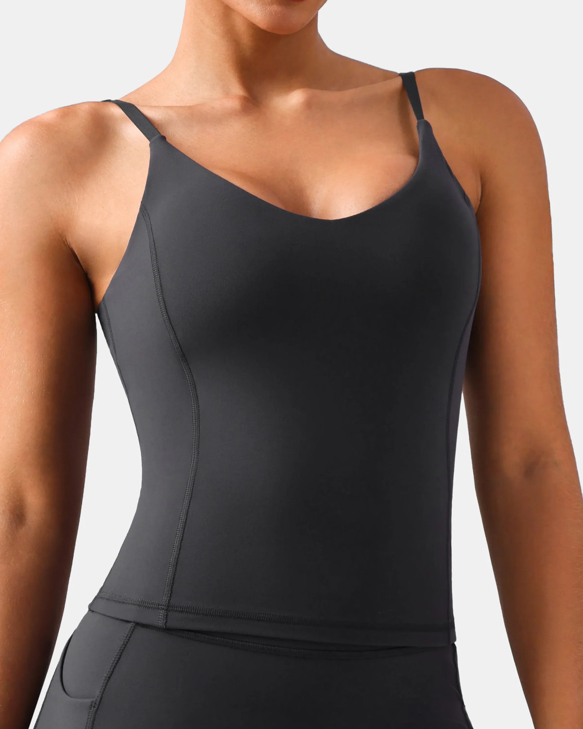 Dreamlux® V-Neck U-Back Cami w/ Adjustable Straps — Dark Carbon