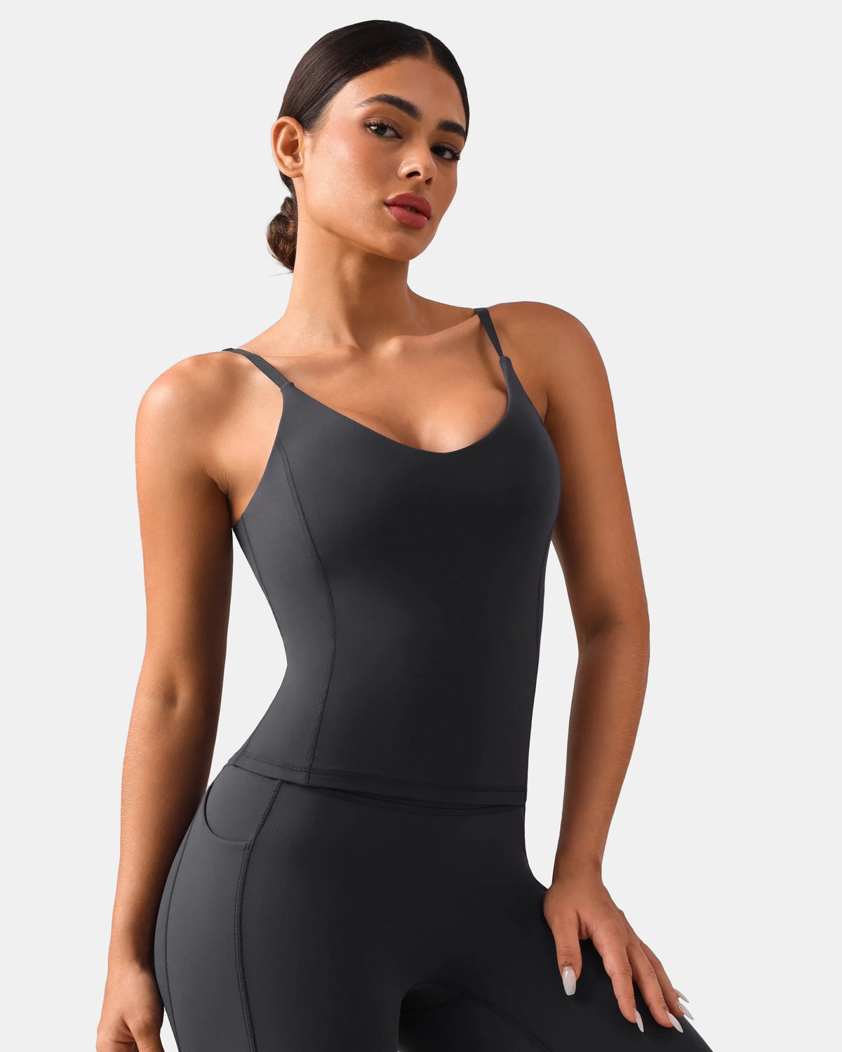 Dreamlux® V-Neck U-Back Cami w/ Adjustable Straps — Dark Carbon