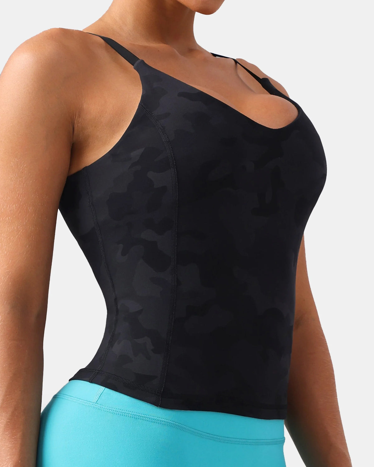 Dreamlux® V-Neck U-Back Cami w/ Adjustable Straps — Grey Camouflage