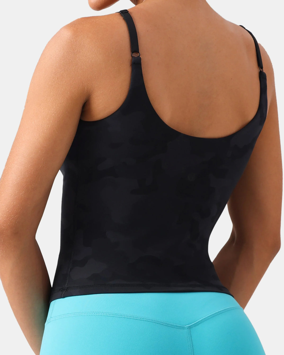 Dreamlux® V-Neck U-Back Cami w/ Adjustable Straps — Grey Camouflage
