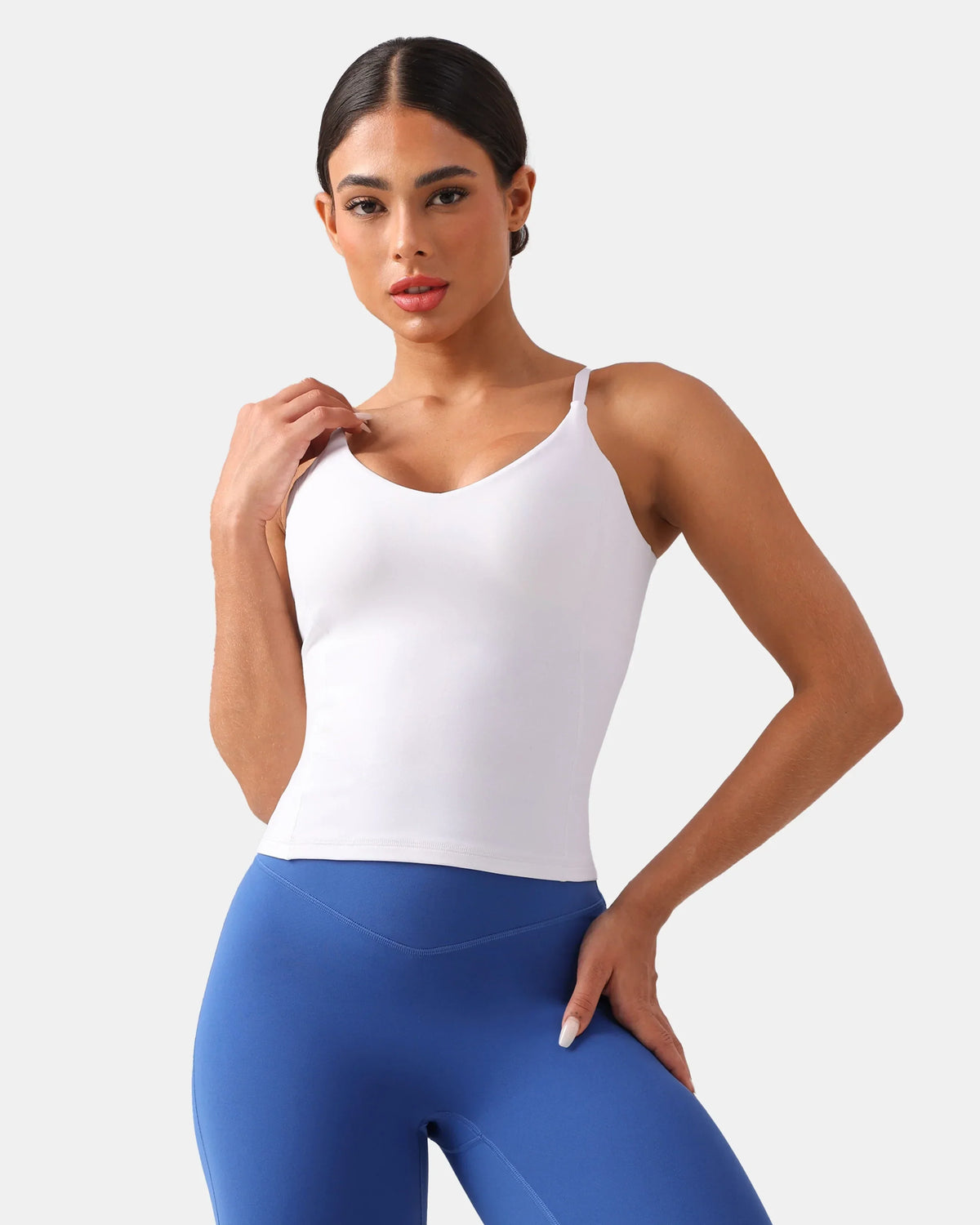 Dreamlux® V-Neck U-Back Cami w/ Adjustable Straps — White