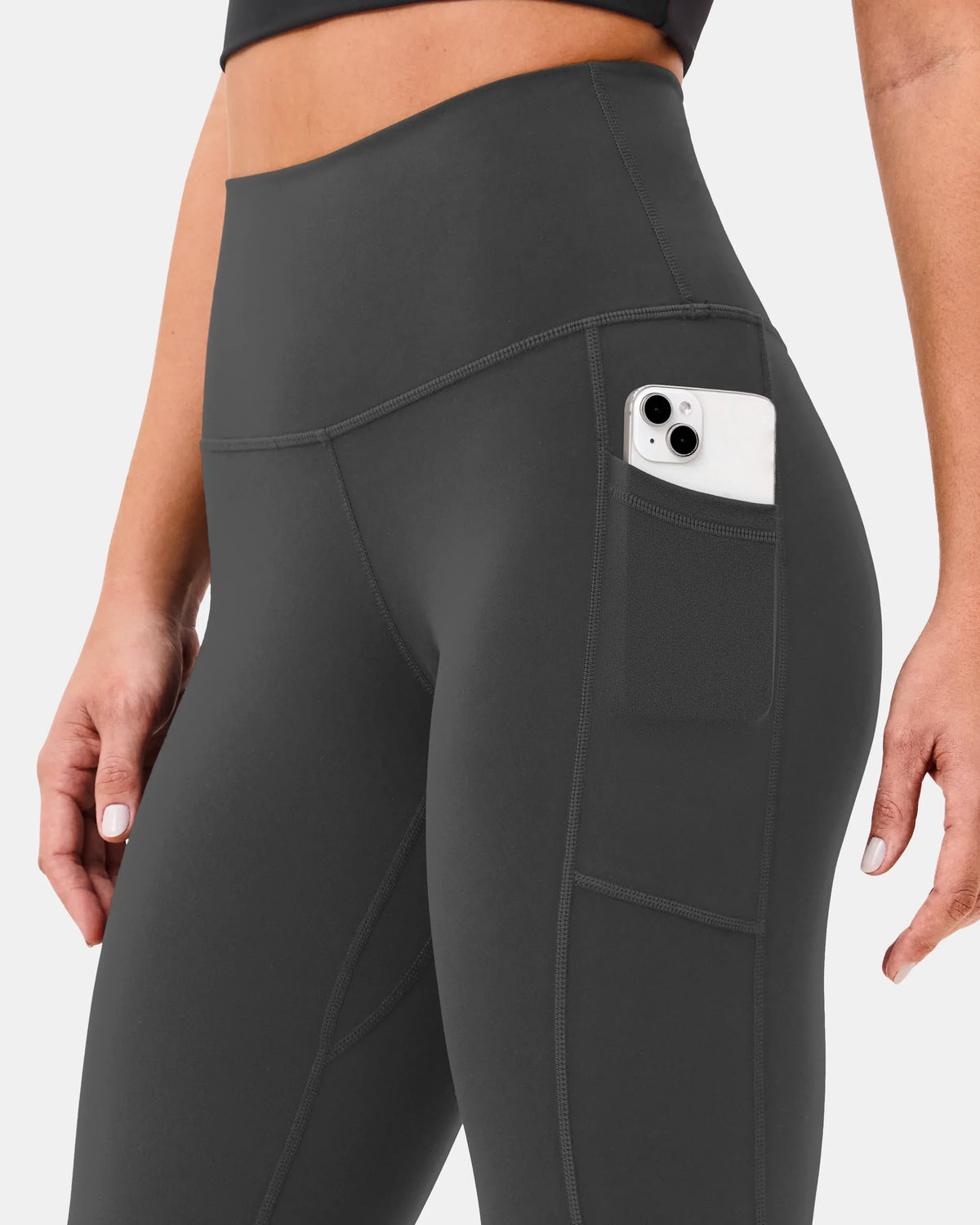 Essential High Waisted 21" Sports Legging w/ Pockets — Charcoal Grey
