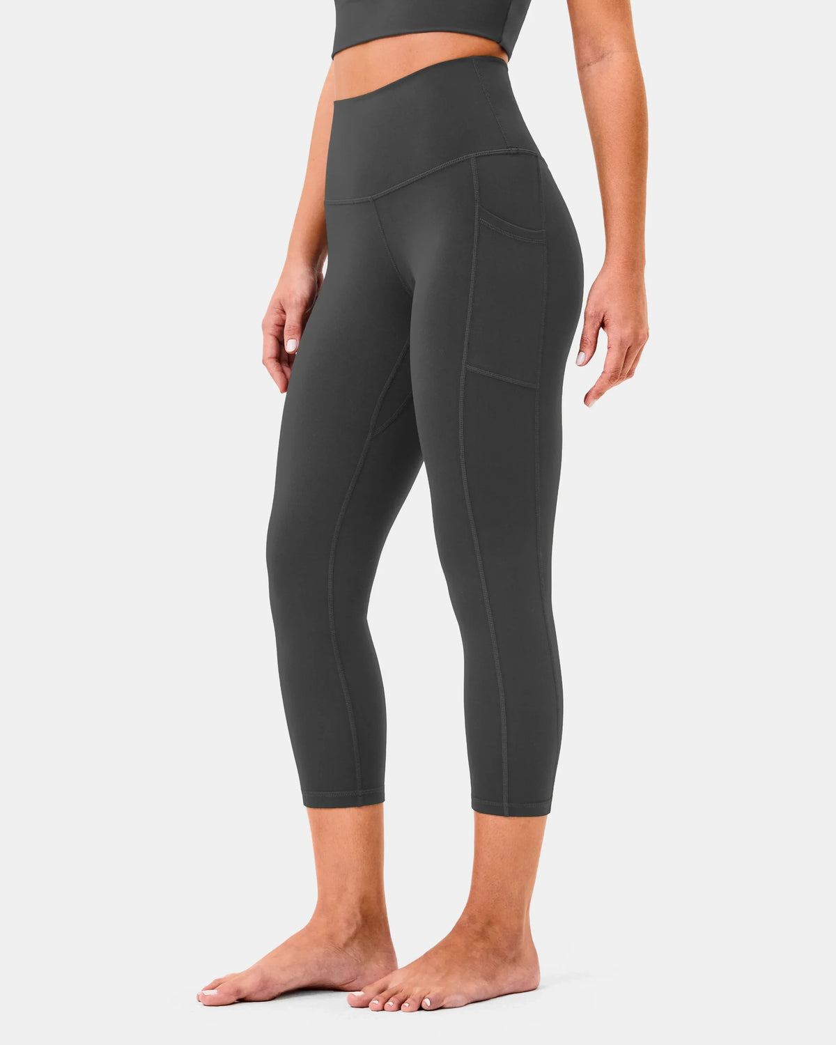 Essential High Waisted 21" Sports Legging w/ Pockets — Charcoal Grey