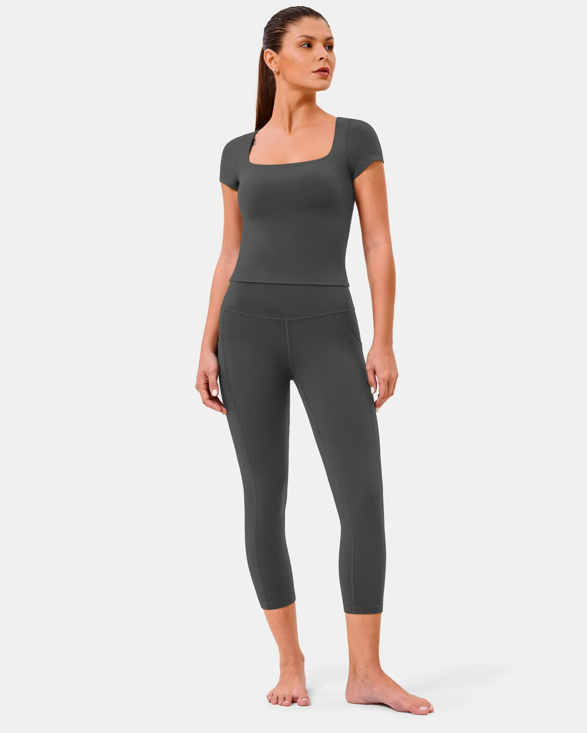 Essential High Waisted 21" Sports Legging w/ Pockets — Charcoal Grey