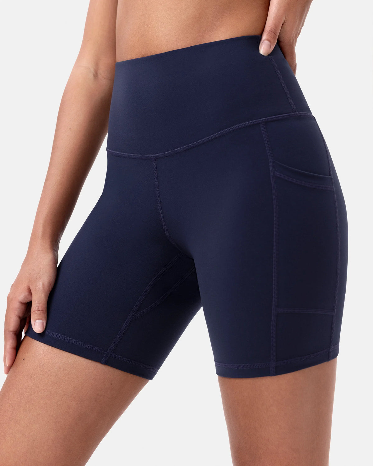 Essential High Waisted 6" Sports Short w/ Pockets — Navy